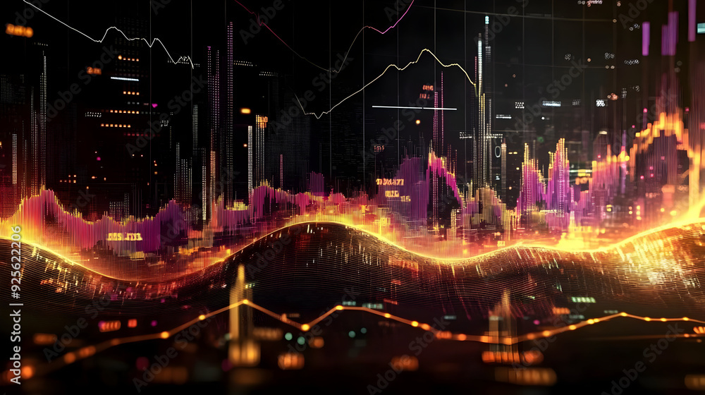 Poster abstract financial data visualization with vibrant colors.