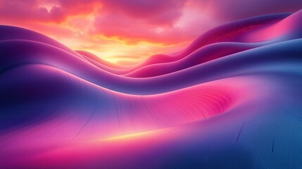 Vibrant sunset over rolling hills with pink and purple hues in a serene landscape