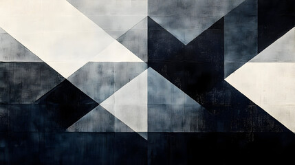 Abstract geometric design in shades of black, gray, and white.