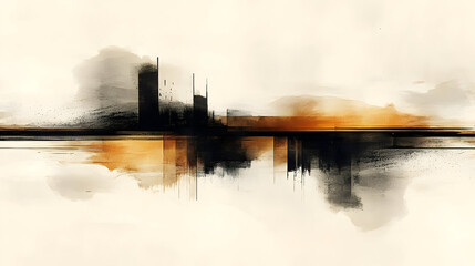 Abstract landscape with reflections and warm tones.