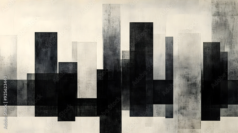 Poster abstract monochrome composition with geometric shapes and textures.