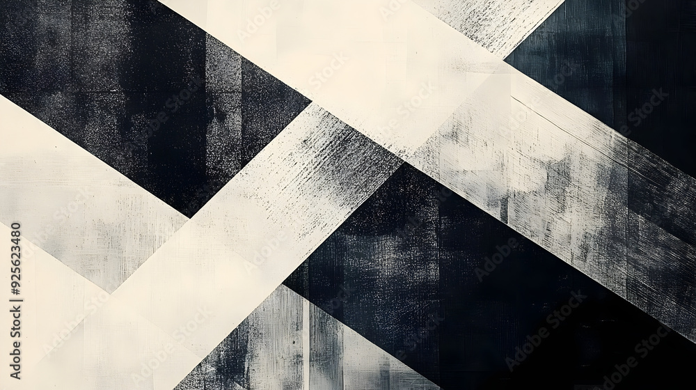 Poster abstract monochrome geometric pattern with intersecting lines and textures.