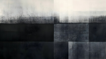 Abstract monochrome artwork with varying shades of black and gray.