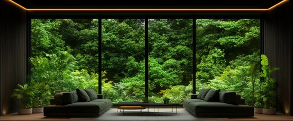 Loft-Style Living Room With Nature View, 3D Render