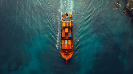 Aerial View of Cargo Ship on Blue Water - Photo