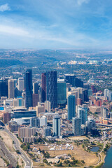 Bird's Eye Aerial View of Calgary Downtown From an Airplane