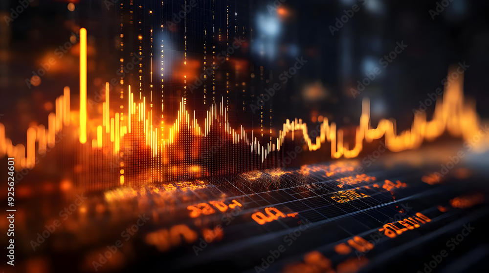 Poster Abstract representation of financial market trends and data analysis.