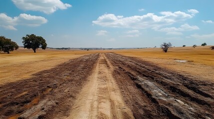 Obraz premium Severe Drought Affecting Parched Countryside Landscape Due to Global Warming