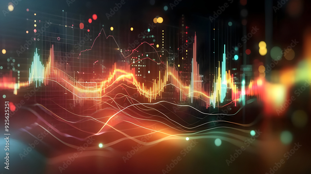 Poster abstract visualization of data trends and analytics in vibrant colors.