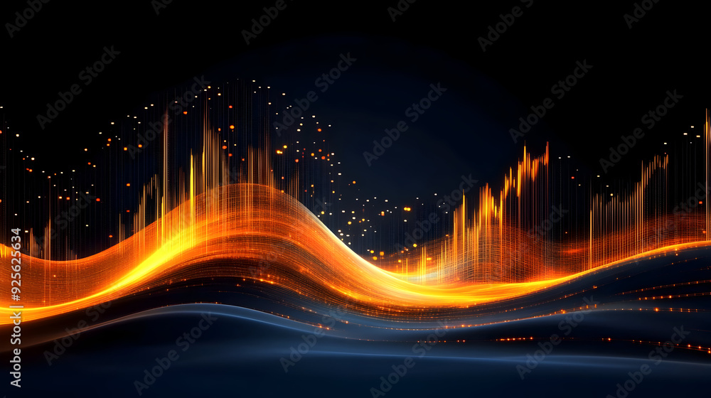 Poster abstract wave design with glowing lines and particles.