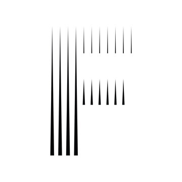 Letter F logo with abstract geometric vertical parallel lines