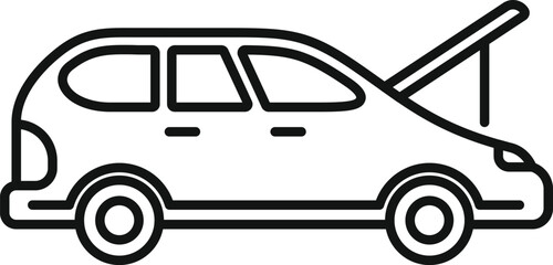 Line drawing of a car with the hood open, suggesting a need for repair
