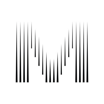 Letter M logo with abstract geometric vertical parallel lines