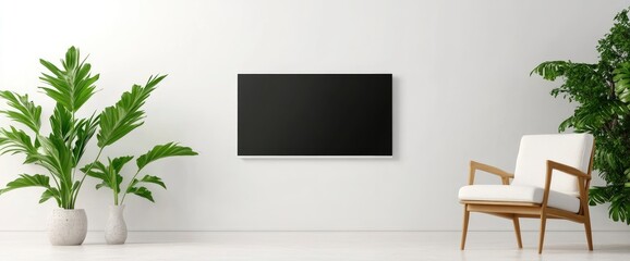 Mockup Of A White Tv With An Armchair In A Living Room With A White Wall 