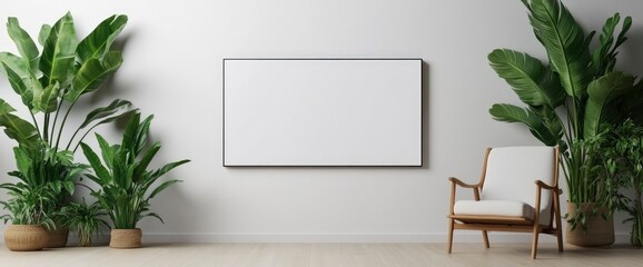 Mockup Of A White Tv With An Armchair In A Living Room With A White Wall 