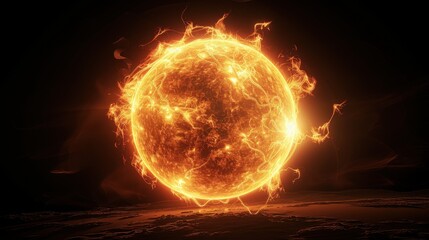 A fiery orange sun with swirling energy radiating outwards