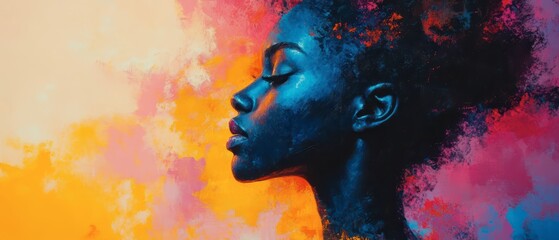 Obraz premium Artistic profile portrait with vibrant abstract colors at sunset