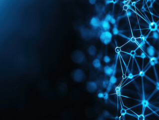 Abstract blue network with connecting lines and dots on dark background. Futuristic digital technology and data visualization concept.