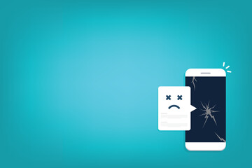 Broken smartphone with sad smile. Broken phone service, recovery and repair concept.	