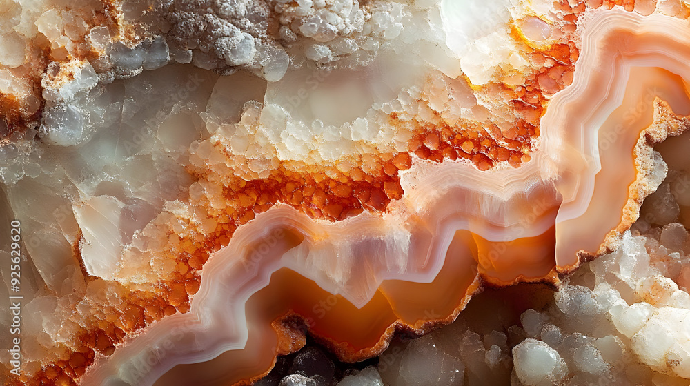 Poster close-up view of colorful agate stone with intricate patterns.