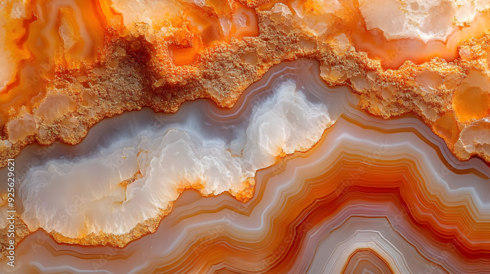 Poster close-up view of colorful agate stone with layered patterns.
