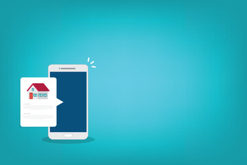 Home, house info notification on mobile phone. Digital app on smartphone device, rent or sell application or smart house notice.	
