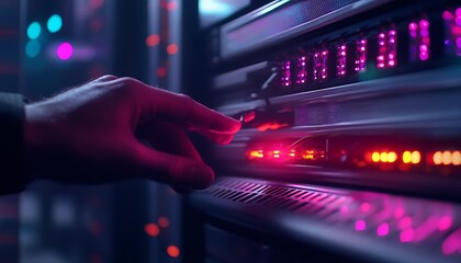 Technician Removing Server Unit from Rack for Maintenance in a Fully Occupied Data Center