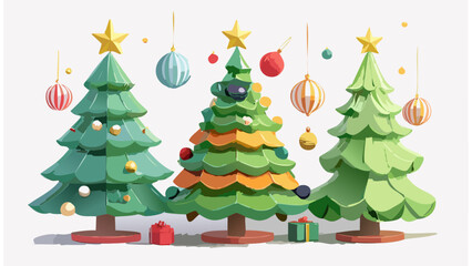 Fototapeta premium Cute Christmas Tree with Decoration - Winter Celebration Xmas Star Ornament Season Year Card Gift Present 