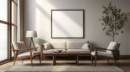 Cozy living room with minimalist furniture and natural light.