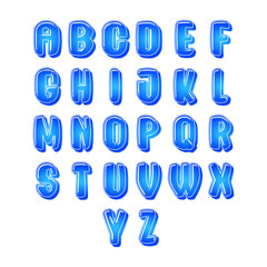 3D ABC alphabet letters sign symbol. Kids education or educational blue color shiny A to Z English alphabets in funny cartoon shape for learning pre school.Isolated