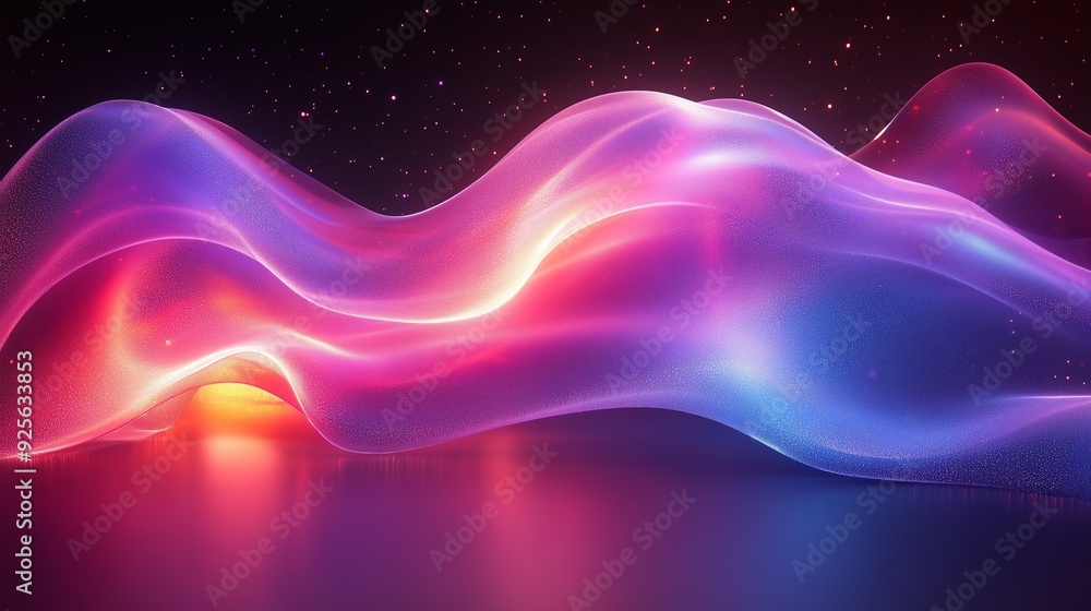 Poster colorful abstract waves of light illuminated against a dark background, creating a mesmerizing visua