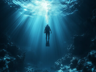 Diver exploring the underwater world in clear blue waters during daylight.