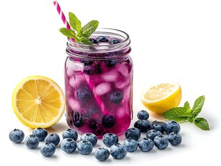 Blueberry Lemonade with Mint in a Mason Jar - Photo
