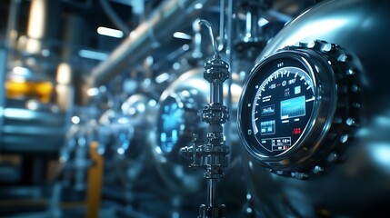 Close-Up of Biofuel Being Pumped into Storage Tank with Digital Gauges in High-Tech Biomass Facility