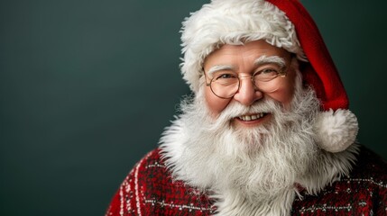 Naklejka premium Close, Smiling, Happy, Kind Santa Claus Portrait During, Festive Cheer Christmas Spirit.