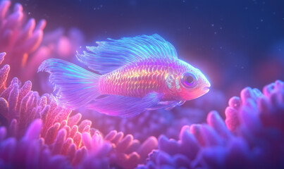 Fototapeta premium iridescent fish swimming in vibrant coral reef environment