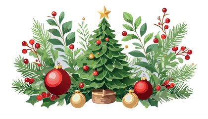 Merry christmas with tree and balls
