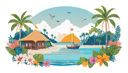 Summer vacation with boat and sun day