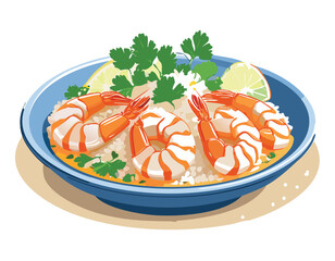 shrimp dish with rice and parsley