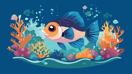 colorful fish in the sea with corals and seaweed