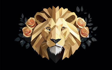 Golden lion with flowers