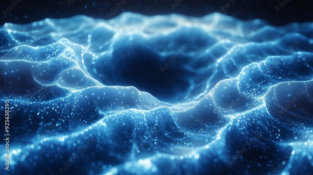 Poster a mesmerizing abstract representation of a swirling blue vortex illuminated by sparkling particles i