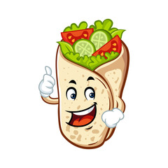 Cartoon shawarma wrap character giving a thumbs up.