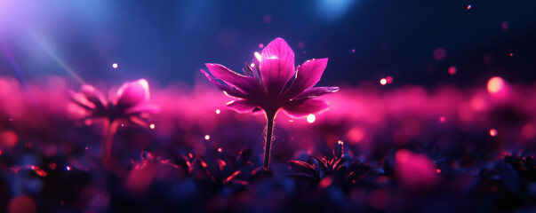 Beautiful glowing flower in a dreamy garden setting with vibrant colors and soft lighting creating a serene and magical atmosphere.