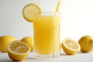 Refreshing Glass of Lemonade with Lemon Slice and Straw - Photo