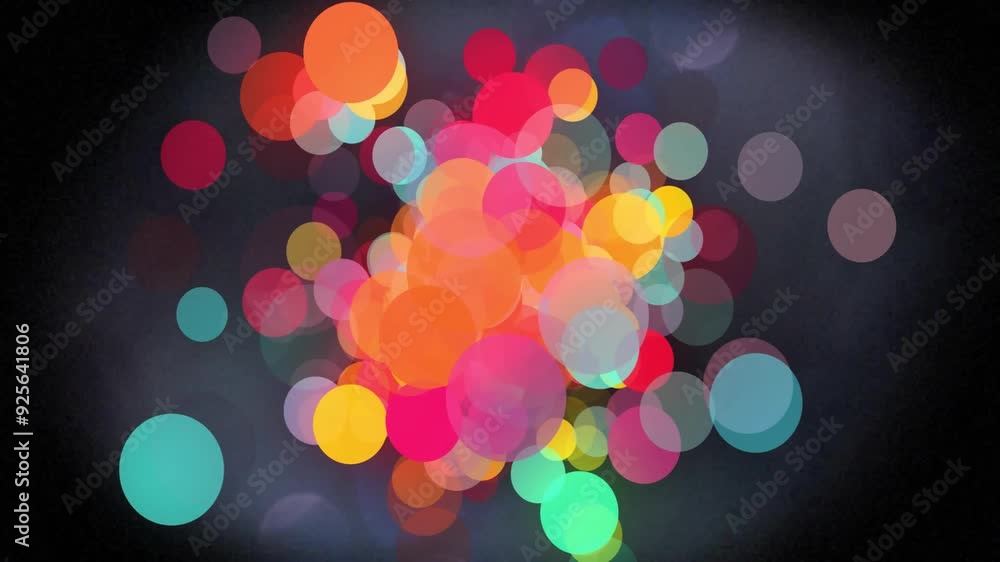Poster animating colorful bokeh lights over dark background