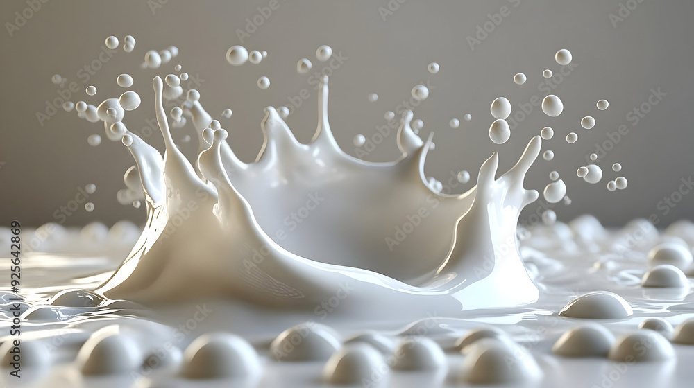 Aufkleber Splash of milk with droplets creating a dynamic visual effect.