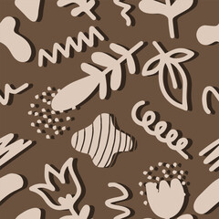 Abstract organic shape seamless pattern with colorful geometric doodles. Abstract contemporary modern trendy vector illustration.