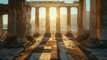Fototapeta premium Roman columns of an ancient building in a sunrise