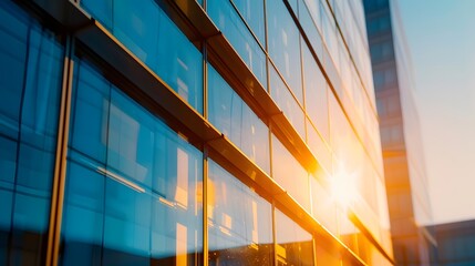 Modern Architectural Elegance: Close-up of a Sleek Glass Office Building